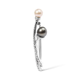18K White Gold 3/5 Cttw Diamond and Cultured South Sea Black and White Pearl Brooch Pin (H-I Color, VS1-VS2 Clarity)-1 thumbnail 2