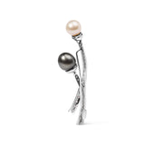 18K White Gold 3/5 Cttw Diamond and Cultured South Sea Black and White Pearl Brooch Pin (H-I Color, VS1-VS2 Clarity)-3 thumbnail 4