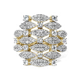 14K yellow gold geometric stacked cocktail ring with round diamond stones thumbnail 1