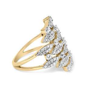 14K Yellow Gold 1.0 Cttw Diamond Geometric Stacked Open Cocktail Ring (I-J Color, I1-I2 Clarity)-1