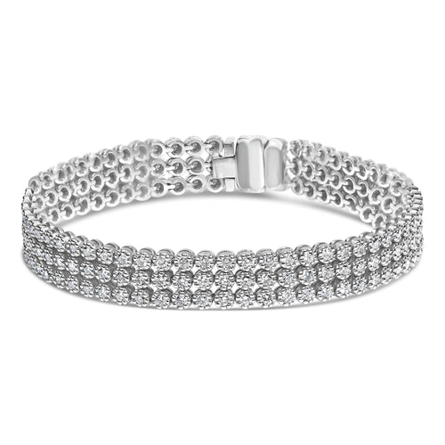 18K White Gold 5.00 Cttw Natural Diamond 3 Row Link Tennis Bracelet (G-H Color, VS1-VS2 Clarity) - 7.25