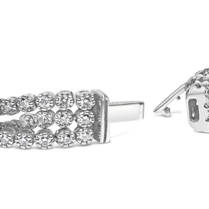 18K White Gold 5.00 Cttw Natural Diamond 3 Row Link Tennis Bracelet (G-H Color, VS1-VS2 Clarity) - 7.25