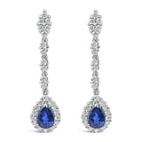 18K White Gold 1 3/5 Cttw Diamond and 7X5 MM Pear Shaped Blue Sapphire 1 1/3 Inch Drop and Dangle Halo Earrings (G-H Color, VS1-VS2 Clarity)-0 thumbnail 1