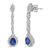 18K White Gold 1 3/5 Cttw Diamond and 7X5 MM Pear Shaped Blue Sapphire 1 1/3 Inch Drop and Dangle Halo Earrings (G-H Color, VS1-VS2 Clarity)-1 thumbnail 2