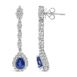 18K White Gold 1 3/5 Cttw Diamond and 7X5 MM Pear Shaped Blue Sapphire 1 1/3 Inch Drop and Dangle Halo Earrings (G-H Color, VS1-VS2 Clarity)-3 thumbnail 4