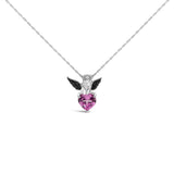 Sterling Silver Diamond Accent & Created Pink Sapphire Angel Heart Pendant Necklace-0 thumbnail 1