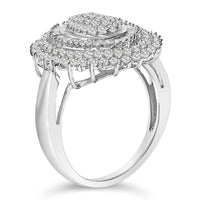 Sterling Silver 2.0 Cttw Diamond Oval Halo Cocktail Ring