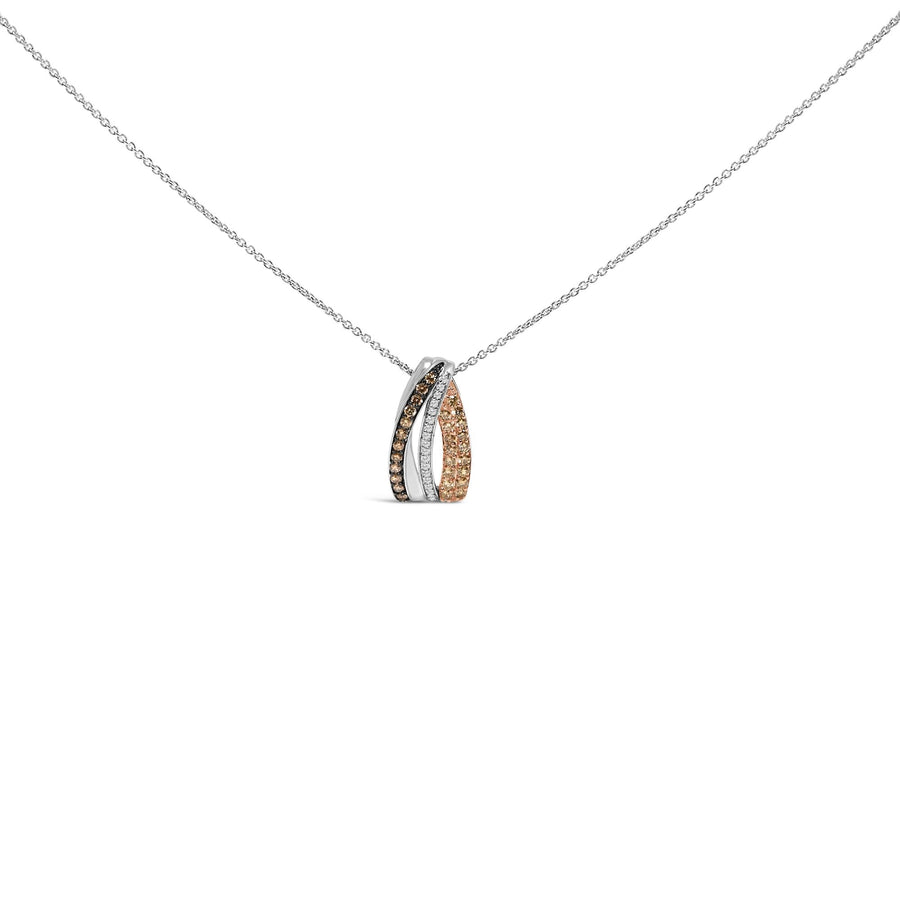 Tri Tone Sterling Silver 1/2 Cttw White and Brown Diamond Pendant Necklace