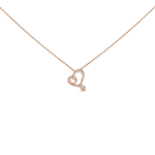 14k Rose Gold Plated Silver 1/10 Cttw Diamond Open Heart Pendant Necklace-0