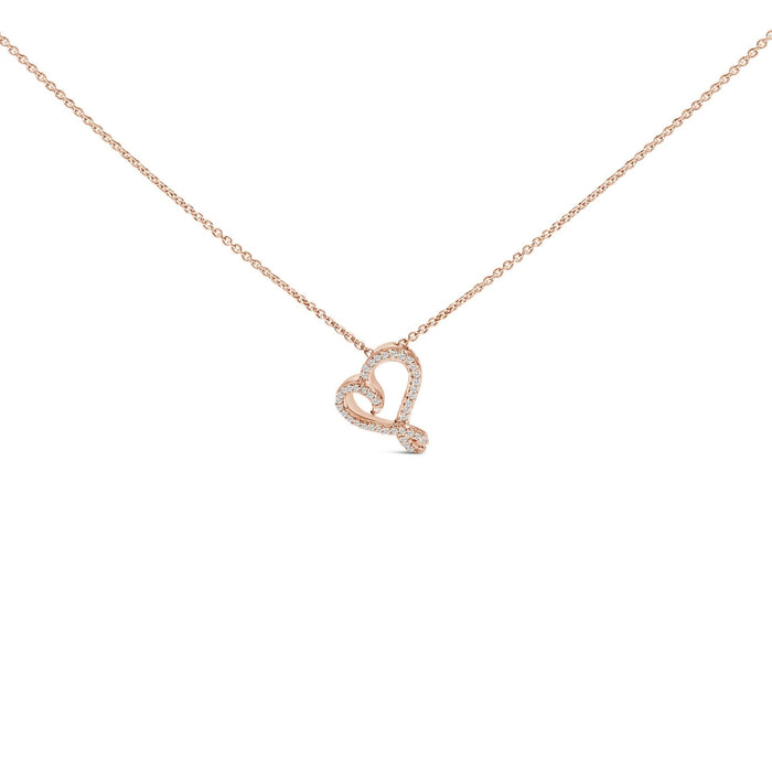 14k Rose Gold Plated Silver 1/10 Cttw Diamond Open Heart Pendant Necklace