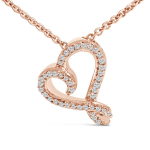 14k Rose Gold Plated Silver 1/10 Cttw Diamond Open Heart Pendant Necklace-1