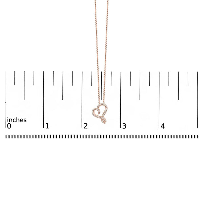 14k Rose Gold Plated Silver 1/10 Cttw Diamond Open Heart Pendant Necklace