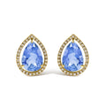 18K Yellow Gold 9x13 MM Blue Flourite Pear Halo Stud Earrings 1/2 Cttw Diamond-0
