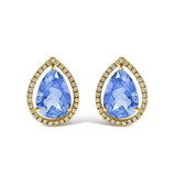 18K Yellow Gold 9x13 MM Blue Flourite Pear Halo Stud Earrings 1/2 Cttw Diamond-0 thumbnail 1