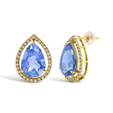 18K Yellow Gold 9x13 MM Blue Flourite Pear Halo Stud Earrings 1/2 Cttw Diamond-1 thumbnail 2