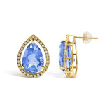 18K Yellow Gold 9x13 MM Blue Flourite Pear Halo Stud Earrings 1/2 Cttw Diamond-3 thumbnail 4