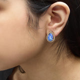 18K Yellow Gold 9x13 MM Blue Flourite Pear Halo Stud Earrings 1/2 Cttw Diamond-2 thumbnail 3