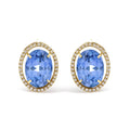 18K Yellow Gold 11x14MM Blue Fluorite Oval Stud Earrings with 1/2 Cttw Diamond Halo-0