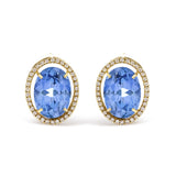 18K Yellow Gold 11x14MM Blue Fluorite Oval Stud Earrings with 1/2 Cttw Diamond Halo-0 thumbnail 1