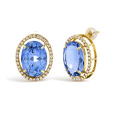18K Yellow Gold 11x14MM Blue Fluorite Oval Stud Earrings with 1/2 Cttw Diamond Halo-1 thumbnail 2