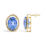 18K Yellow Gold 11x14MM Blue Fluorite Oval Stud Earrings with 1/2 Cttw Diamond Halo-3 thumbnail 4