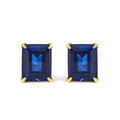 18K Yellow Gold 10x8 MM Lab Created Blue Sapphire Emerald Cut Solitaire Stud Earrings-0