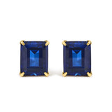 18K Yellow Gold 10x8 MM Lab Created Blue Sapphire Emerald Cut Solitaire Stud Earrings-0 thumbnail 1