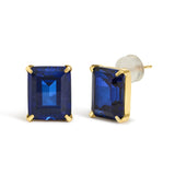 18K Yellow Gold 10x8 MM Lab Created Blue Sapphire Emerald Cut Solitaire Stud Earrings-1 thumbnail 2
