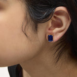 18K Yellow Gold 10x8 MM Lab Created Blue Sapphire Emerald Cut Solitaire Stud Earrings-2 thumbnail 3
