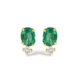 18K Yellow Gold Oval Green Emerald and Diamond Double Drop Stud Earrings-0