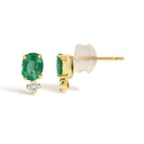 18K Yellow Gold Oval Green Emerald and Diamond Double Drop Stud Earrings-3 thumbnail 4