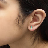 18K Yellow Gold Oval Green Emerald and Diamond Double Drop Stud Earrings-2 thumbnail 3
