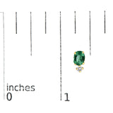 18K Yellow Gold Oval Green Emerald and Diamond Double Drop Stud Earrings-4 thumbnail 5