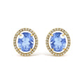 18K Yellow Gold 8X10 MM Blue Fluorite Oval and 1/2 Cttw Diamond Halo Stud Earrings-0