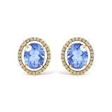 18K Yellow Gold 8X10 MM Blue Fluorite Oval and 1/2 Cttw Diamond Halo Stud Earrings-0 thumbnail 1