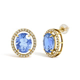 18K Yellow Gold 8X10 MM Blue Fluorite Oval and 1/2 Cttw Diamond Halo Stud Earrings-1 thumbnail 2