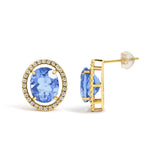 18K Yellow Gold 8X10 MM Blue Fluorite Oval and 1/2 Cttw Diamond Halo Stud Earrings-3 thumbnail 4