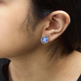 18K Yellow Gold 8X10 MM Blue Fluorite Oval and 1/2 Cttw Diamond Halo Stud Earrings-2 thumbnail 3