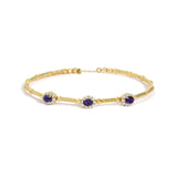 18K Yellow Gold Purple Amethyst and 1/3 Cttw Diamond Halo Station Bracelet-0 thumbnail 1