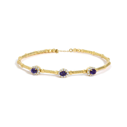 18K Yellow Gold Purple Amethyst and 1/3 Cttw Diamond Halo Station Bracelet-0