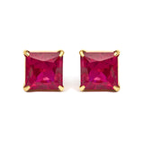 18K Yellow Gold 7x7 MM Created Red Ruby Princess Cut Solitaire Stud Earrings-0 thumbnail 1