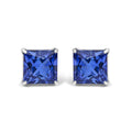 Platinum 7x7 Lab Created Blue Sapphire Princess Cut Solitaire Stud Earrings-0