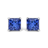 Platinum 7x7 Lab Created Blue Sapphire Princess Cut Solitaire Stud Earrings-0 thumbnail 1