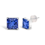 Platinum 7x7 Lab Created Blue Sapphire Princess Cut Solitaire Stud Earrings-1 thumbnail 2