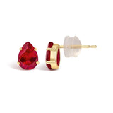 18K Yellow Gold 5X7 MM Created Pear Ruby Solitaire Stud Earrings-3 thumbnail 4