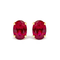 18K Yellow Gold 7x5 MM Created Oval Ruby Solitaire Stud Earrings-0