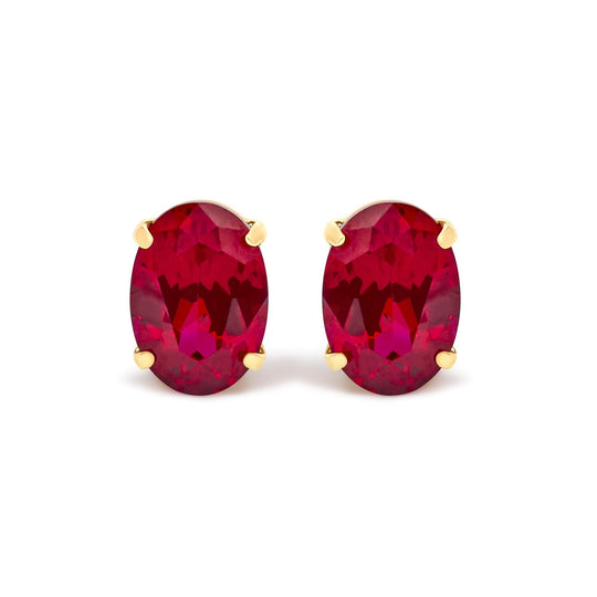 18K Yellow Gold 7x5 MM Created Oval Ruby Solitaire Stud Earrings-0