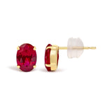 18K Yellow Gold 7x5 MM Created Oval Ruby Solitaire Stud Earrings-3 thumbnail 4