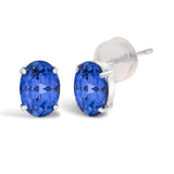Platinum 5X7 MM Lab Created Blue Sapphire Oval Solitaire Stud Earrings-1 thumbnail 2