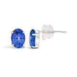 Platinum 5X7 MM Lab Created Blue Sapphire Oval Solitaire Stud Earrings-3 thumbnail 4